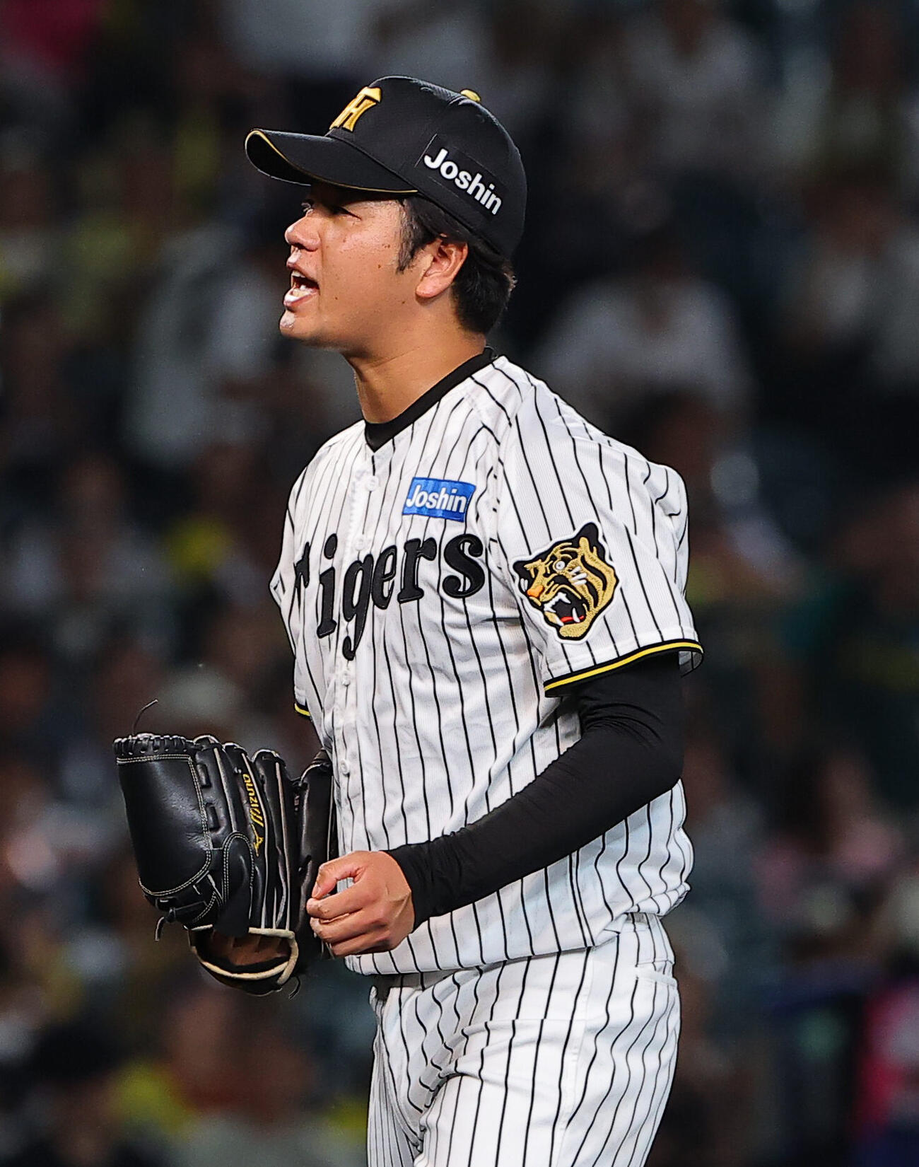 阪神対ヤクルト　1回表ヤクルト2死三塁、松下歩叶から三振を奪い雄たけびを上げる高橋遥人（撮影・上田博志）