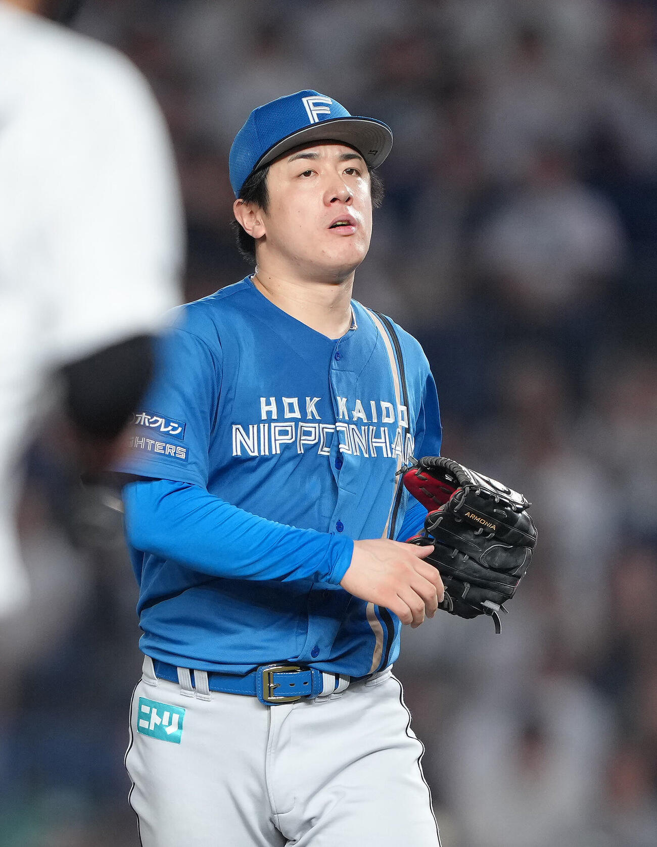 ロッテ対日本ハム　4回裏ロッテ2死満塁、代打ネフタリ・ソトを空振り三振に仕留めた北山亘基（撮影・足立雅史）