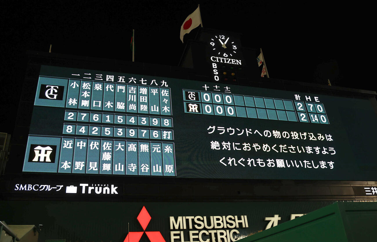 阪神対巨人　巨人との最終戦は5時間を越える熱戦の末、引き分けとなった（撮影・上田博志）
