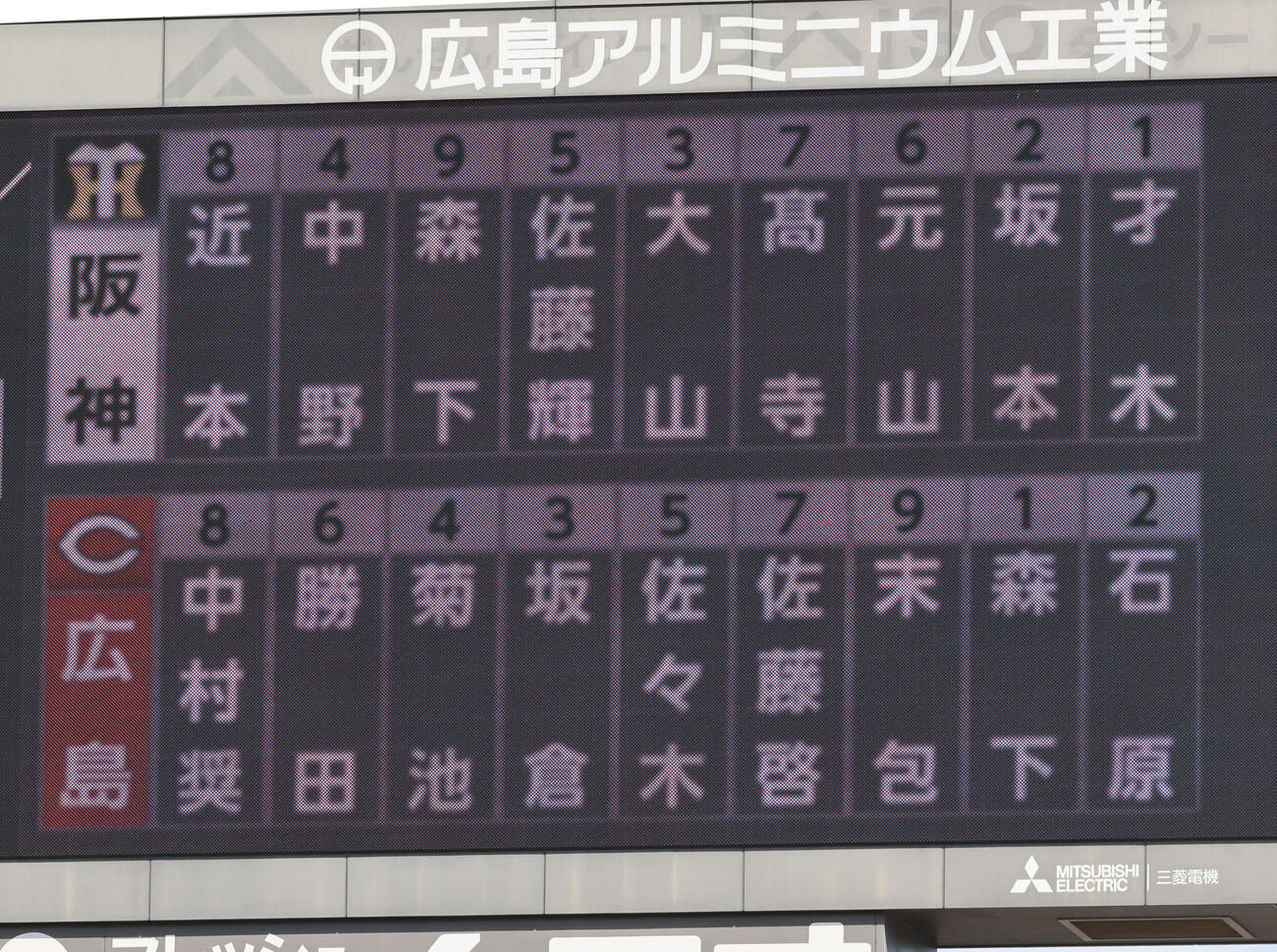 広島対阪神　両軍スタメン（撮影・加藤孝規）