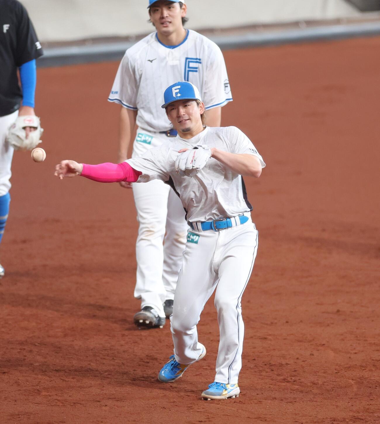 ノックを受ける日本ハム水野達稀（撮影・黒川智章）