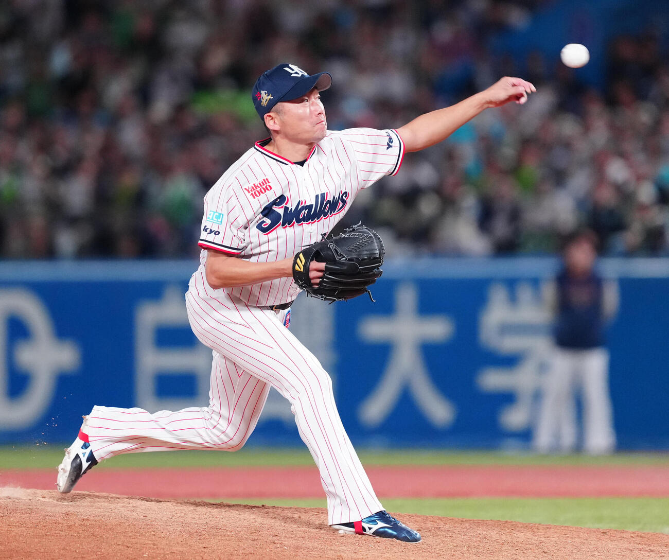ヤクルト対中日　8回表から2番手で登板したヤクルト石川雅規（撮影・鈴木みどり）