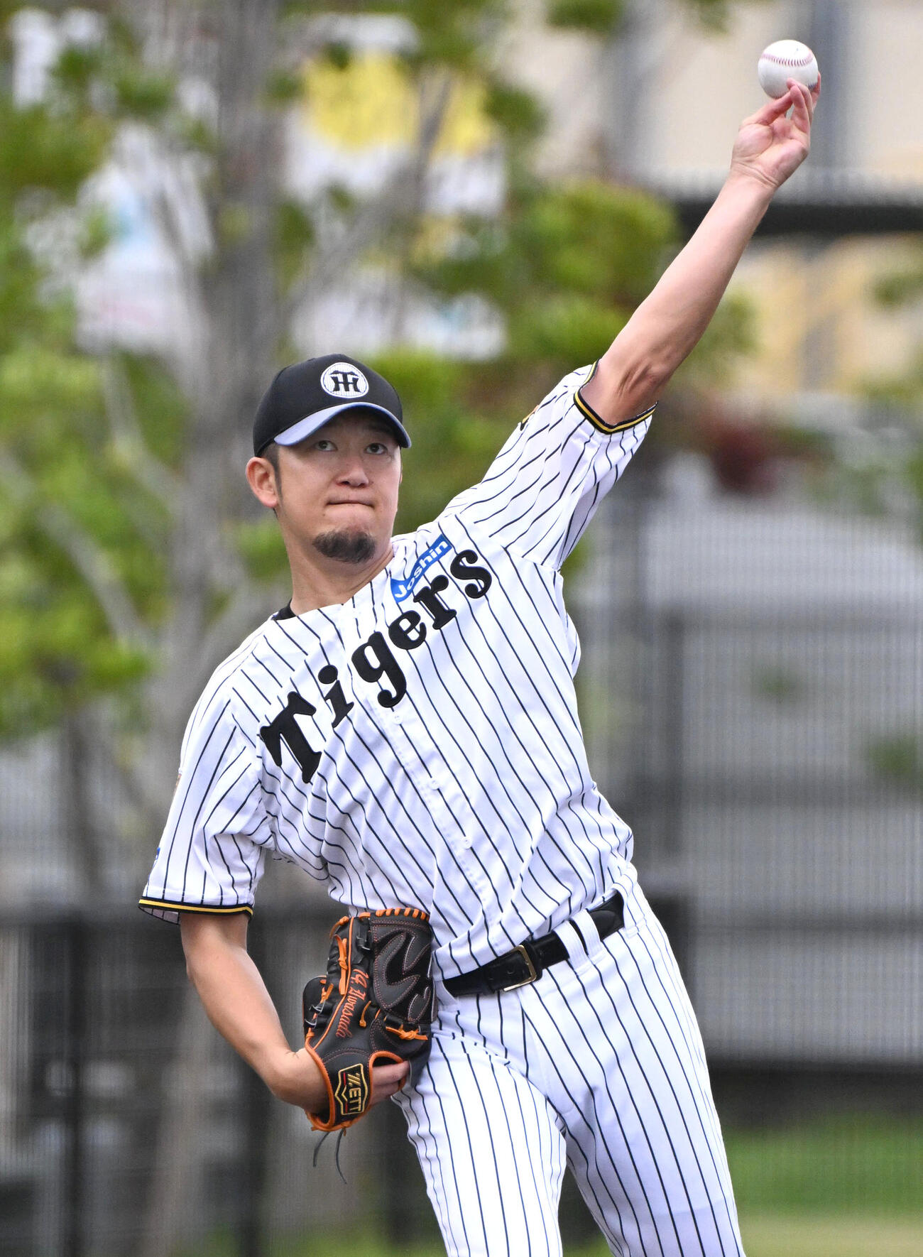 キャッチボールをする阪神岩貞祐太（撮影・石井愛子）