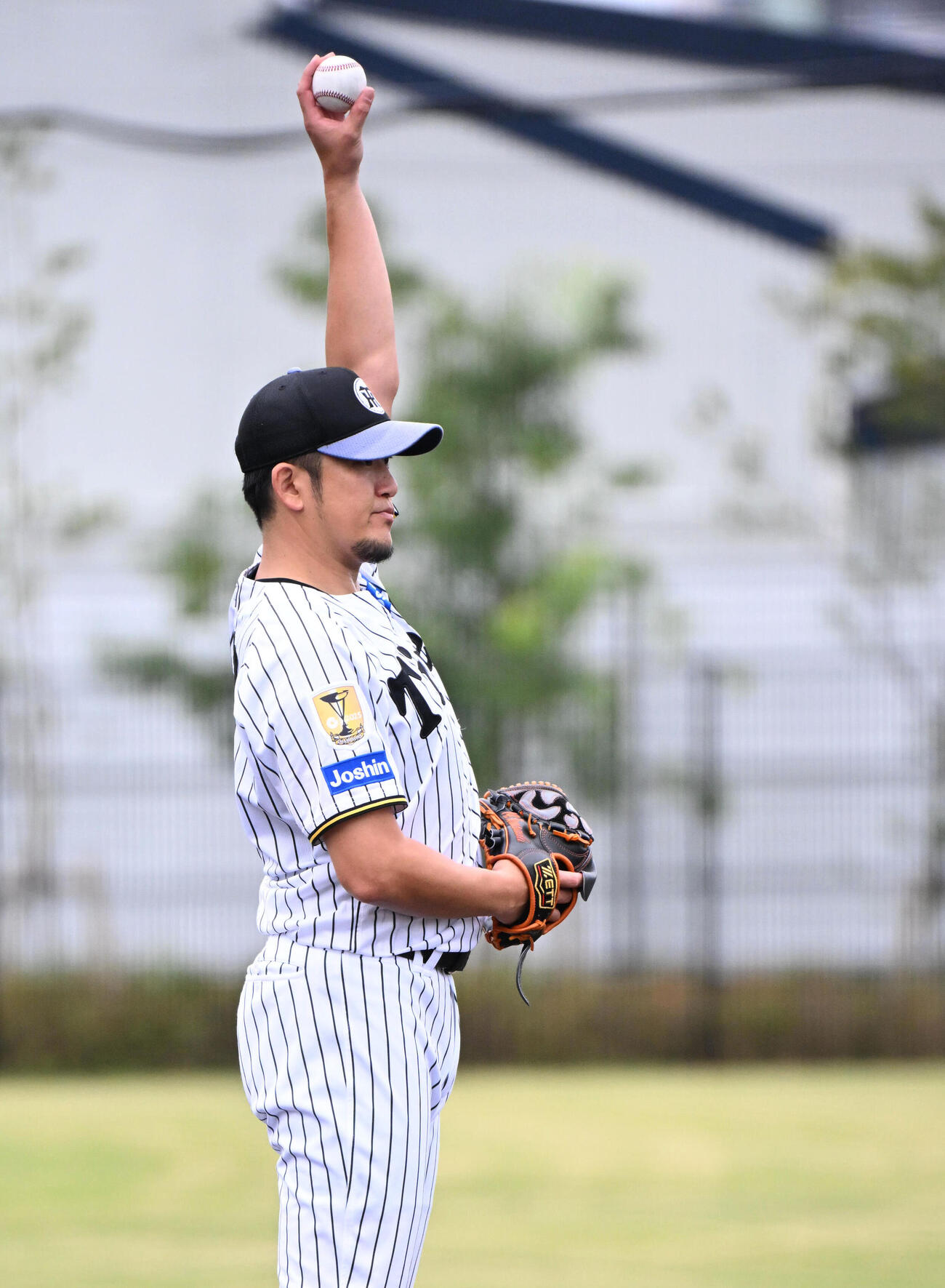 キャッチボールをする阪神岩貞祐太（撮影・石井愛子）