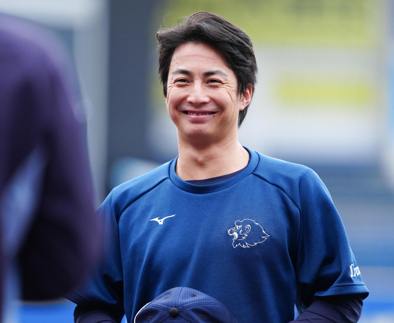 ロッテ対西武　試合前練習で笑顔の西武森脇亮介（撮影・鈴木みどり）