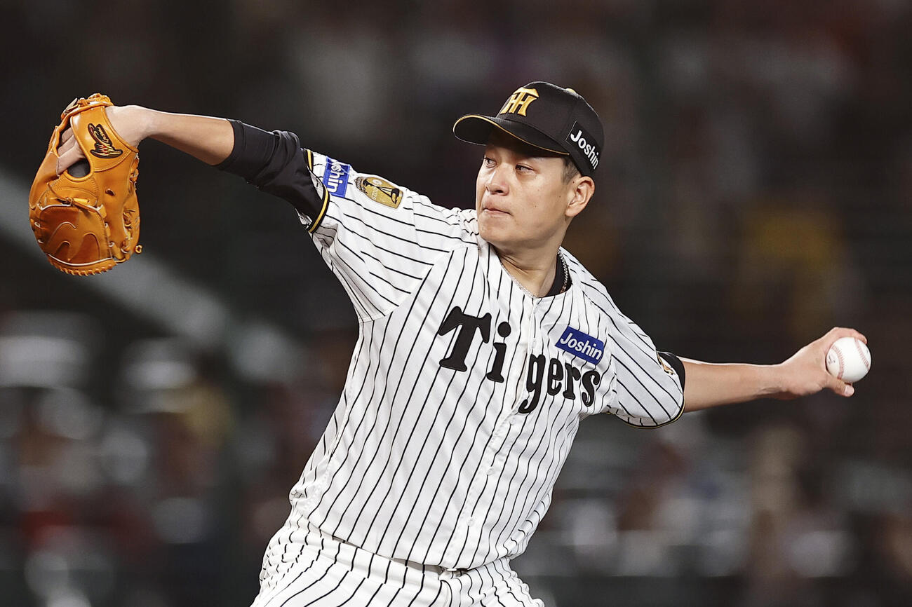 6回1失点で7勝目を挙げた阪神・大竹＝甲子園