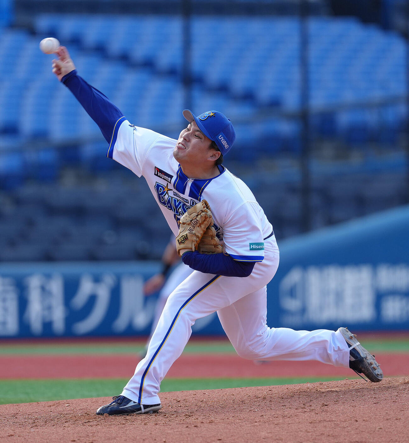 練習試合　DeNA対Honda 5回から登板したDeNA馬場皐輔（撮影・足立雅史）