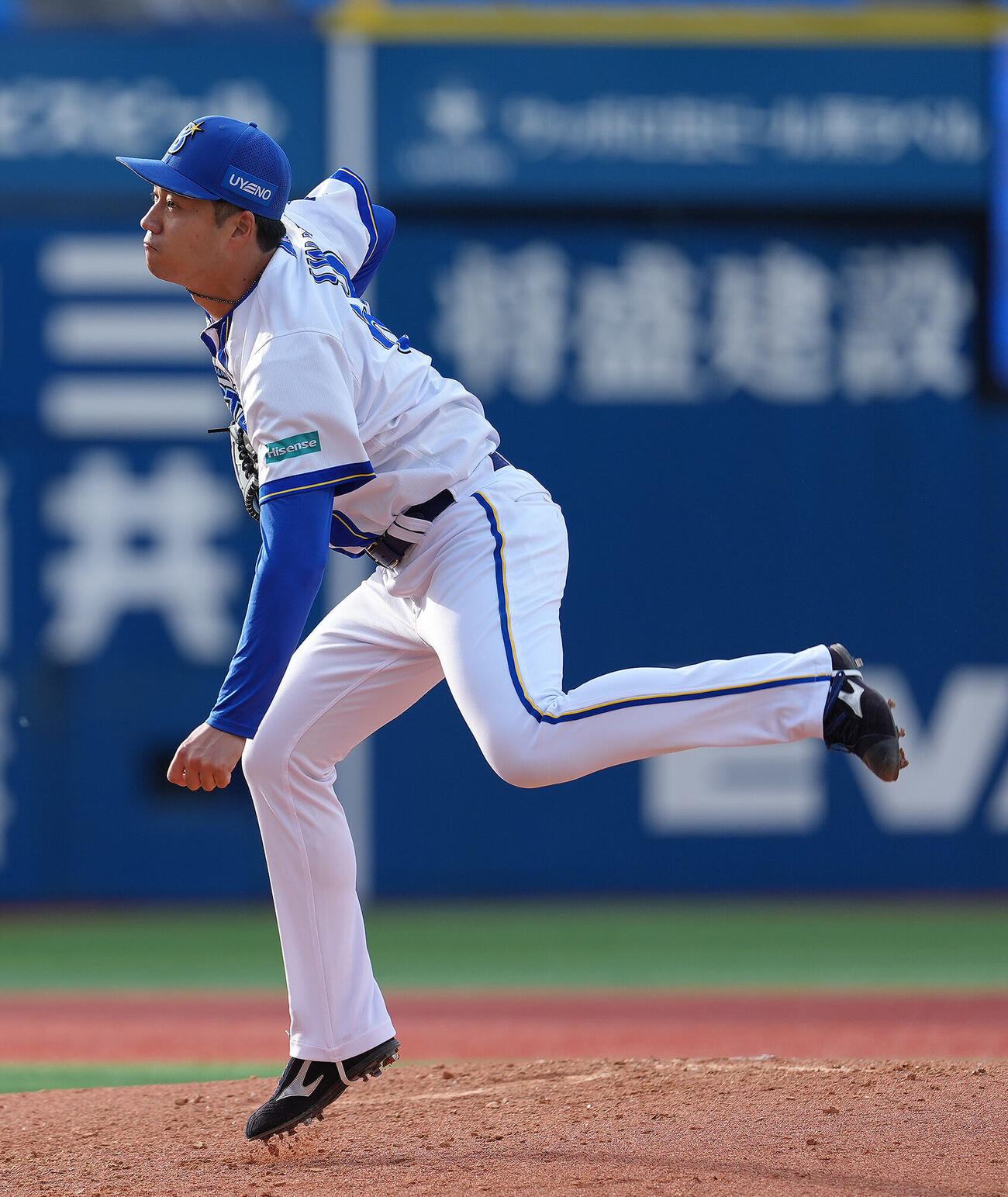練習試合　DeNA対Honda 6回から登板したDeNA岩田将貴（撮影・足立雅史）