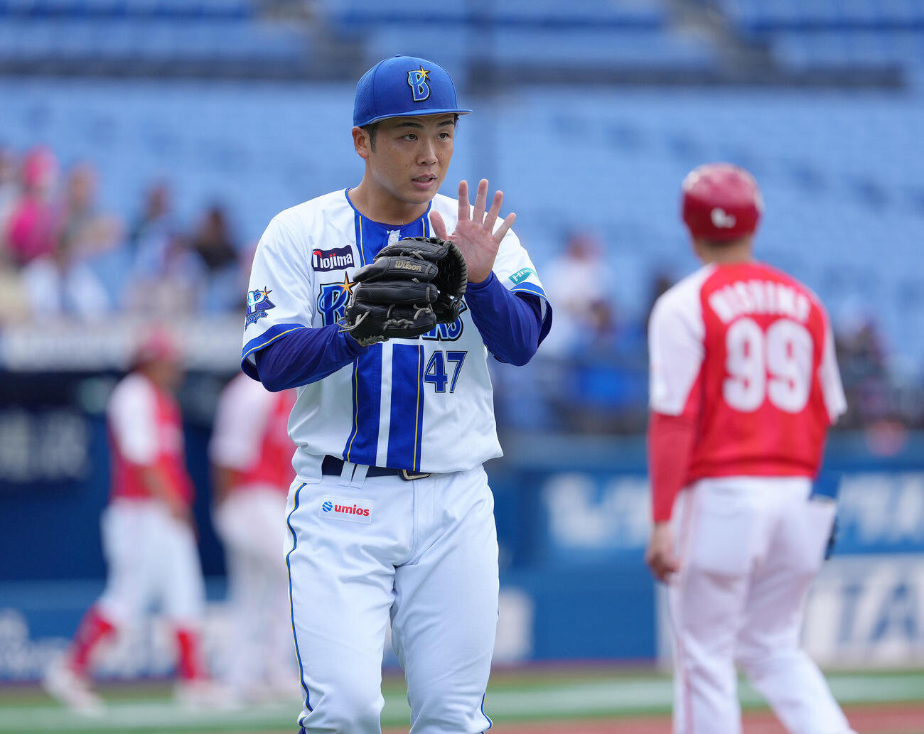 練習試合　DeNA対Honda 3回を無失点で終えたDeNA片山皓心（撮影・足立雅史）