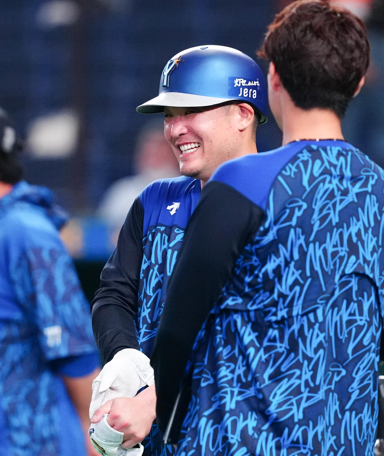 巨人対DeNA　試合前練習で笑顔のDeNA筒香嘉智（撮影・鈴木みどり）