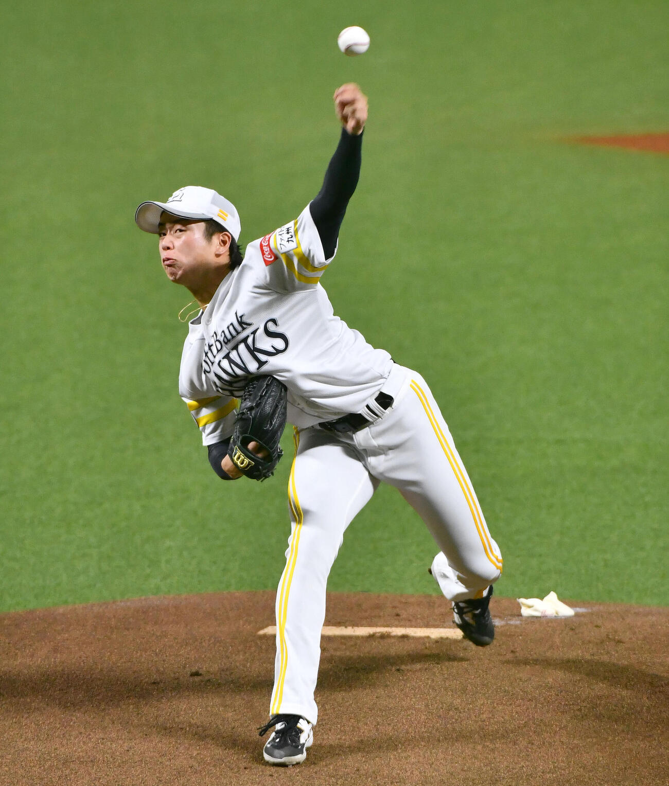 ライブBPに登板したソフトバンク長水啓真（撮影・岩下翔太）
