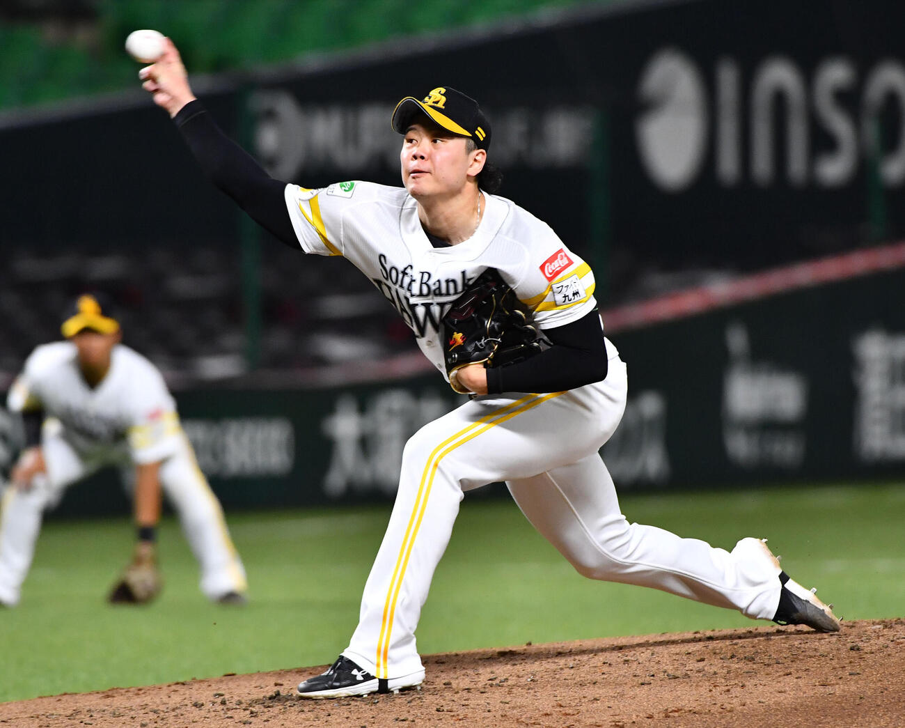 ソフトバンク3軍対韓国NCダイノス　ソフトバンク先発の上茶谷大河（撮影・岩下翔太）