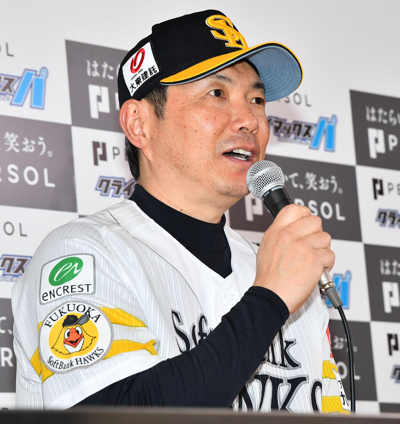 パーソルCSパ　ファイナルステージ前日会見を行うソフトバンク小久保裕紀監督（撮影・岩下翔太）