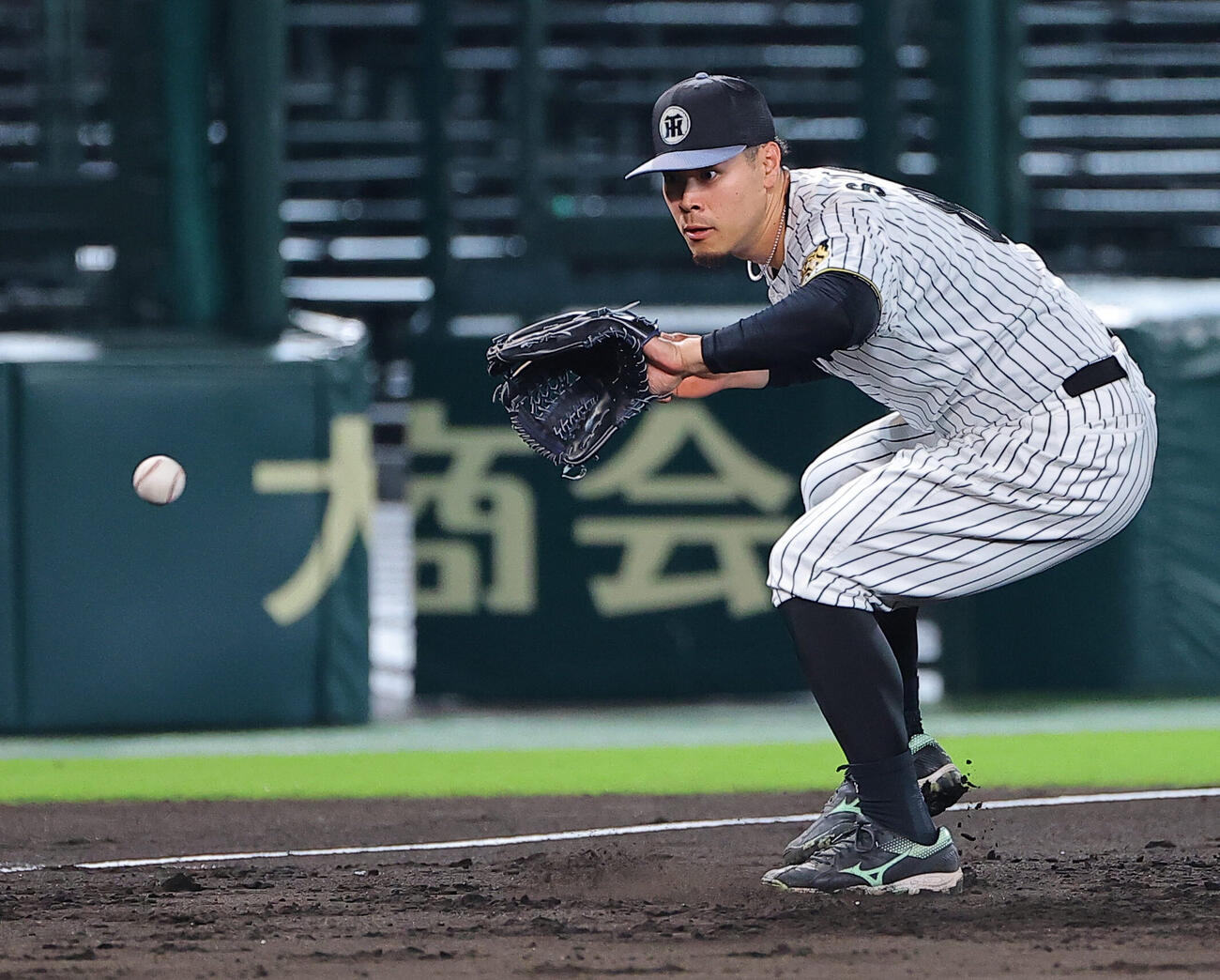 ノックを受ける佐藤輝明（撮影・上田博志）