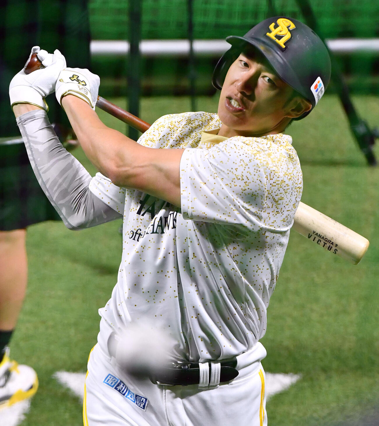 ソフトバンク対日本ハム　打撃練習を行うソフトバンク柳田悠岐（撮影・岩下翔太）