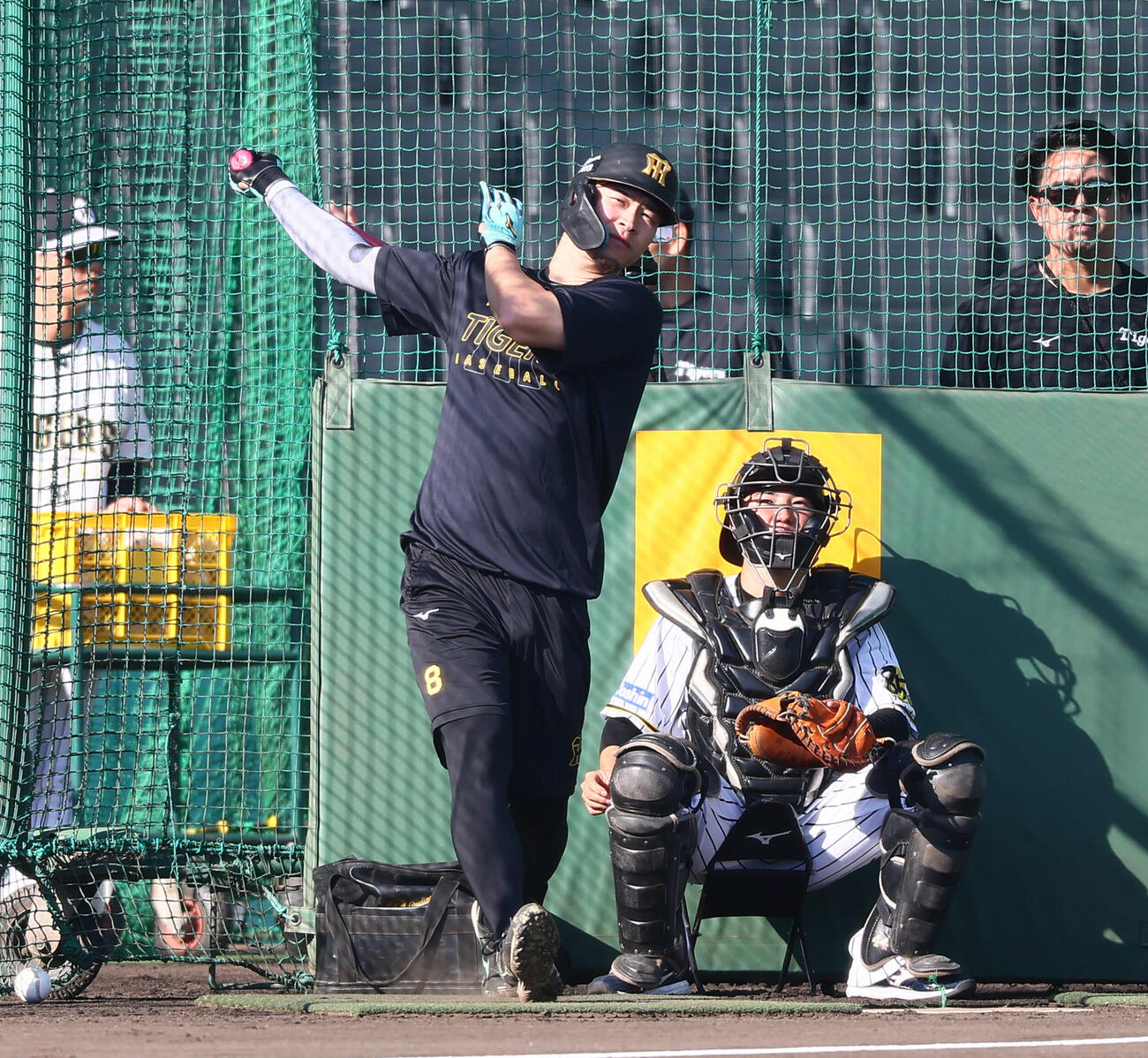 阪神対DeNA　打撃練習する阪神佐藤輝明（撮影・加藤哉）