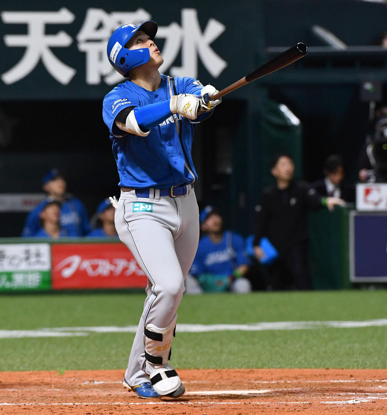 ソフトバンク対日本ハム　3回表日本ハム1死満塁、柴田獅子は勝ち越しの右犠飛を放つ（撮影・岩下翔太）