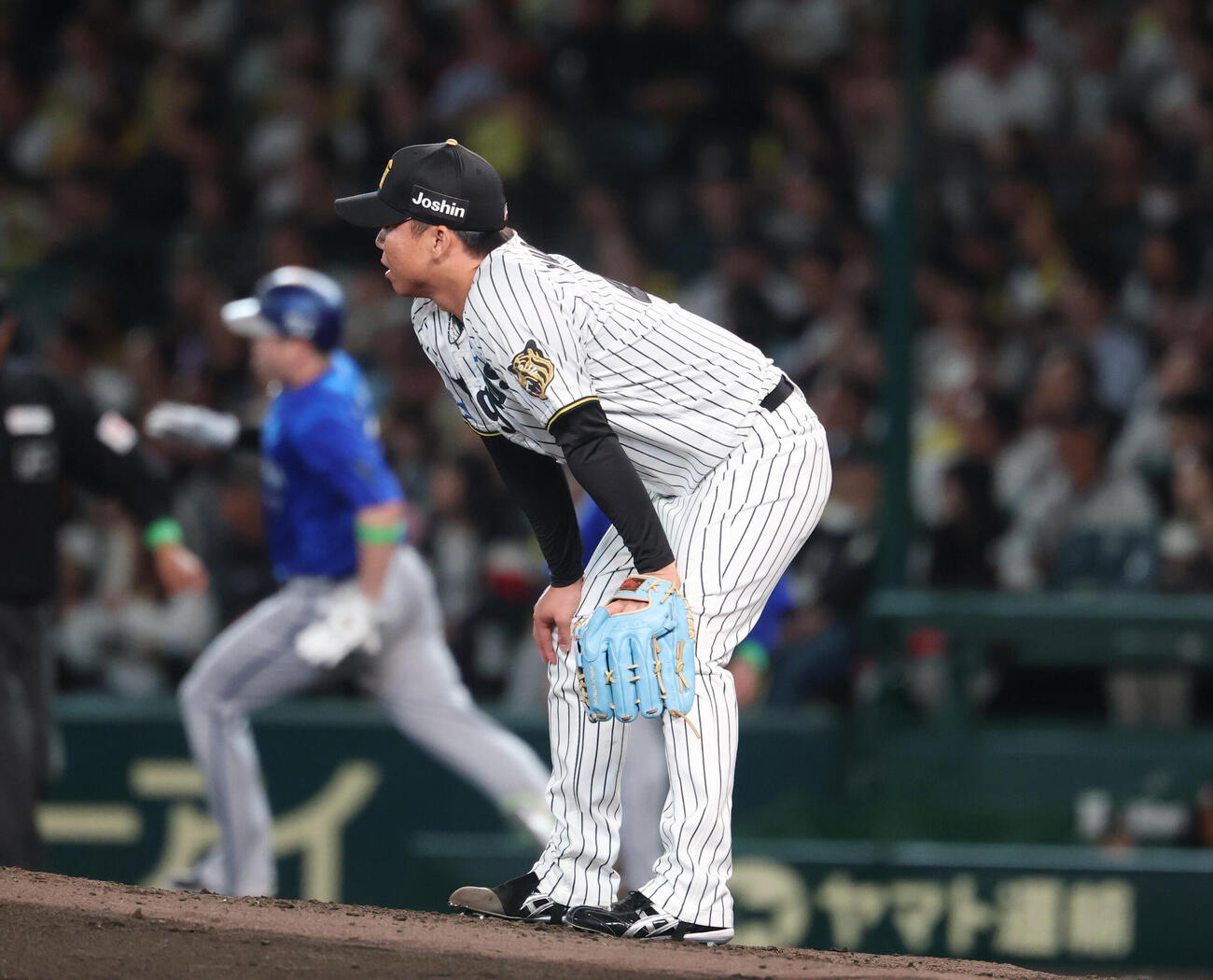阪神対DeNA 6回表DeNA2死、佐野恵太に本塁打を浴びる村上頌樹（撮影・増田悦実）