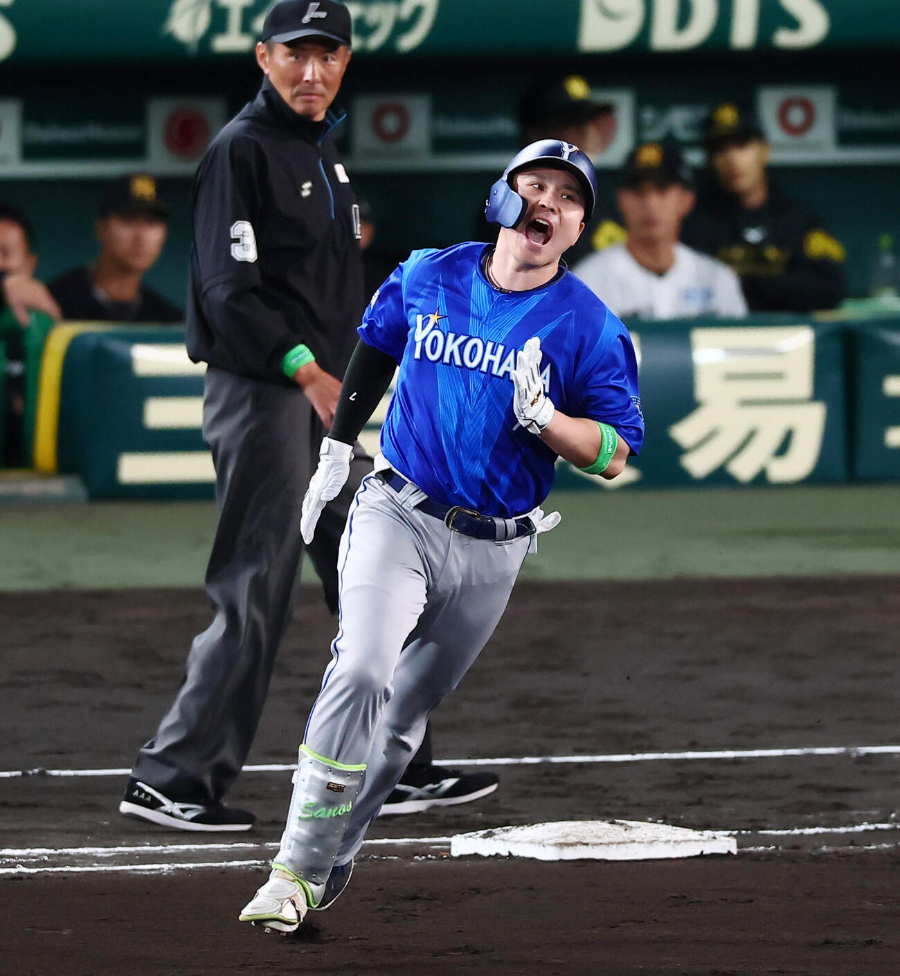 阪神対DeNA 6回表DeNA2死、佐野恵太はソロ本塁打を放ちダイヤモンドを1周する（撮影・加藤哉）