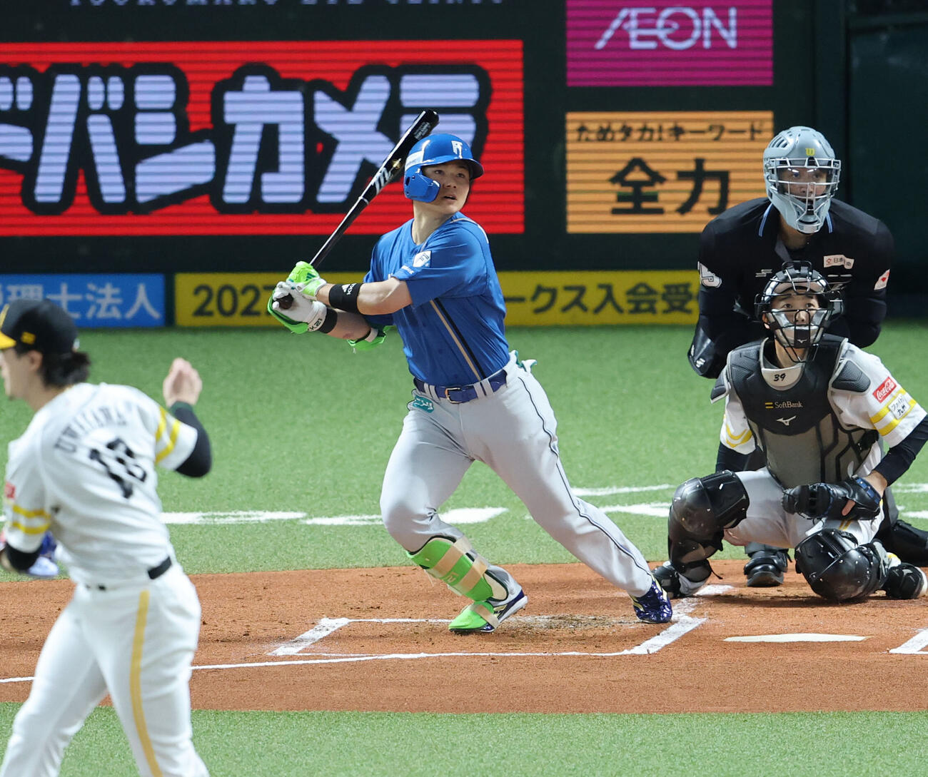 ソフトバンク対日本ハム　1回表日本ハム無死一、二塁、清宮幸太郎は左前に先制適時打を放つ　（撮影・梅根麻紀）
