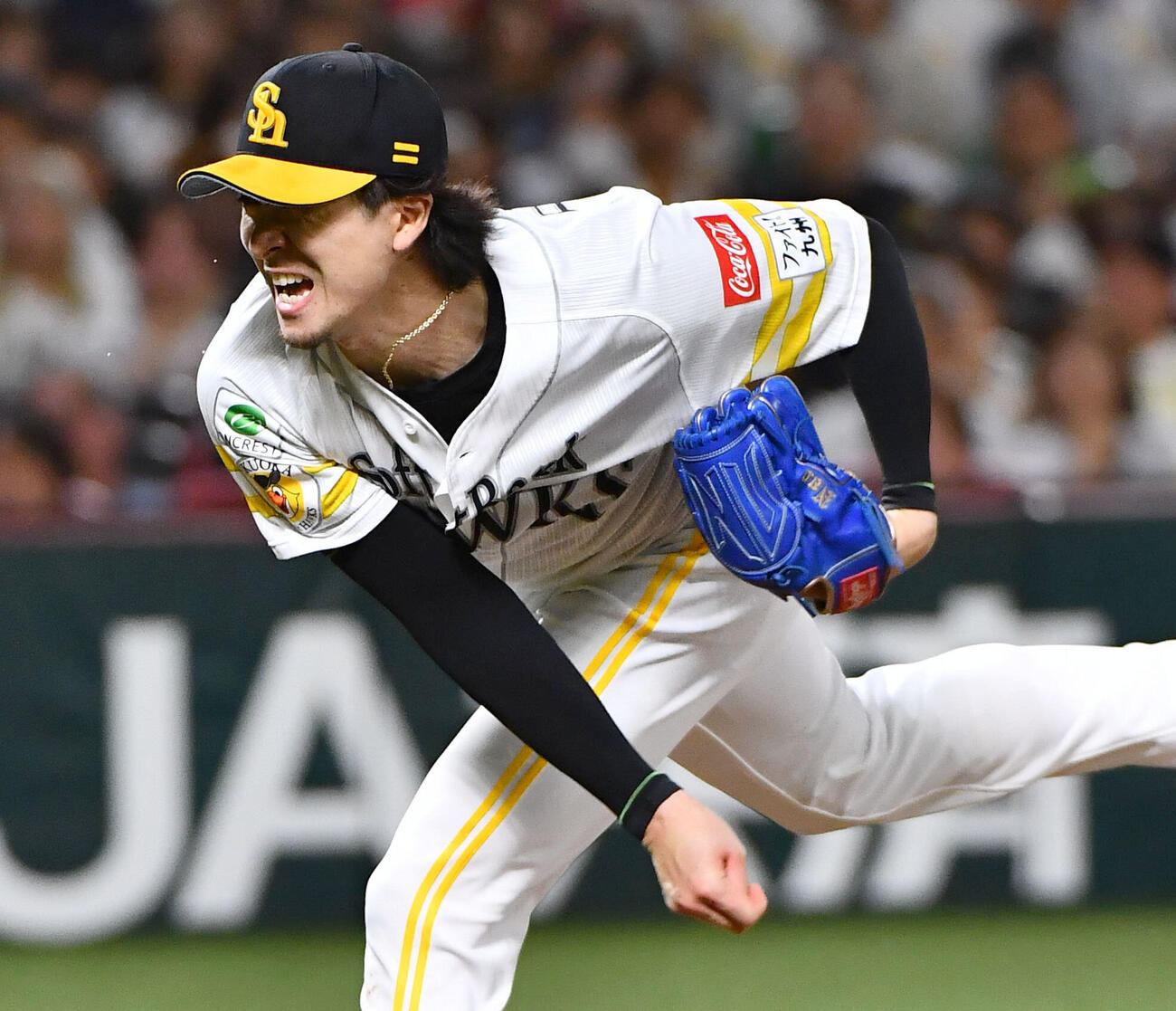 ソフトバンク対日本ハム　力投するソフトバンク先発の上沢直之（撮影・岩下翔太）