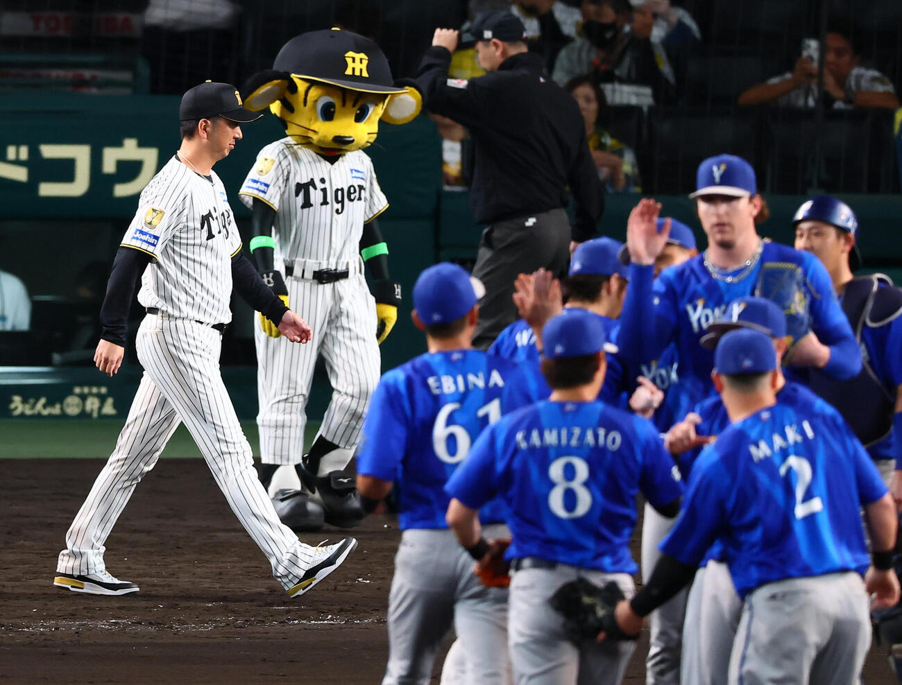 阪神対DeNA DeNAに連敗しあいさつのためグラウンドに出る阪神藤川球児監督（撮影・加藤哉）