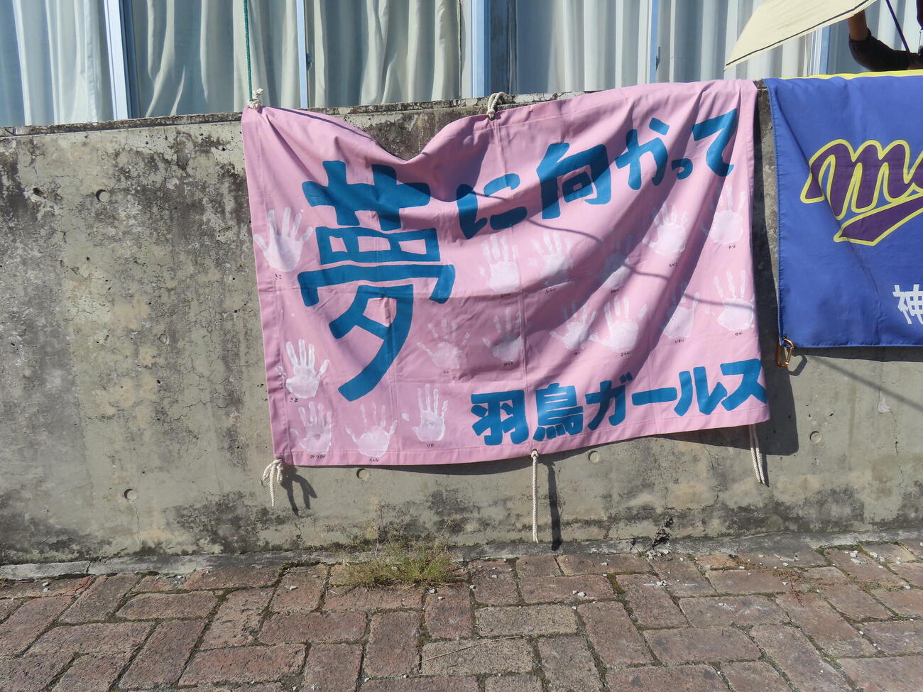 「羽鳥ガールズ」のチーム旗。手形が彩る