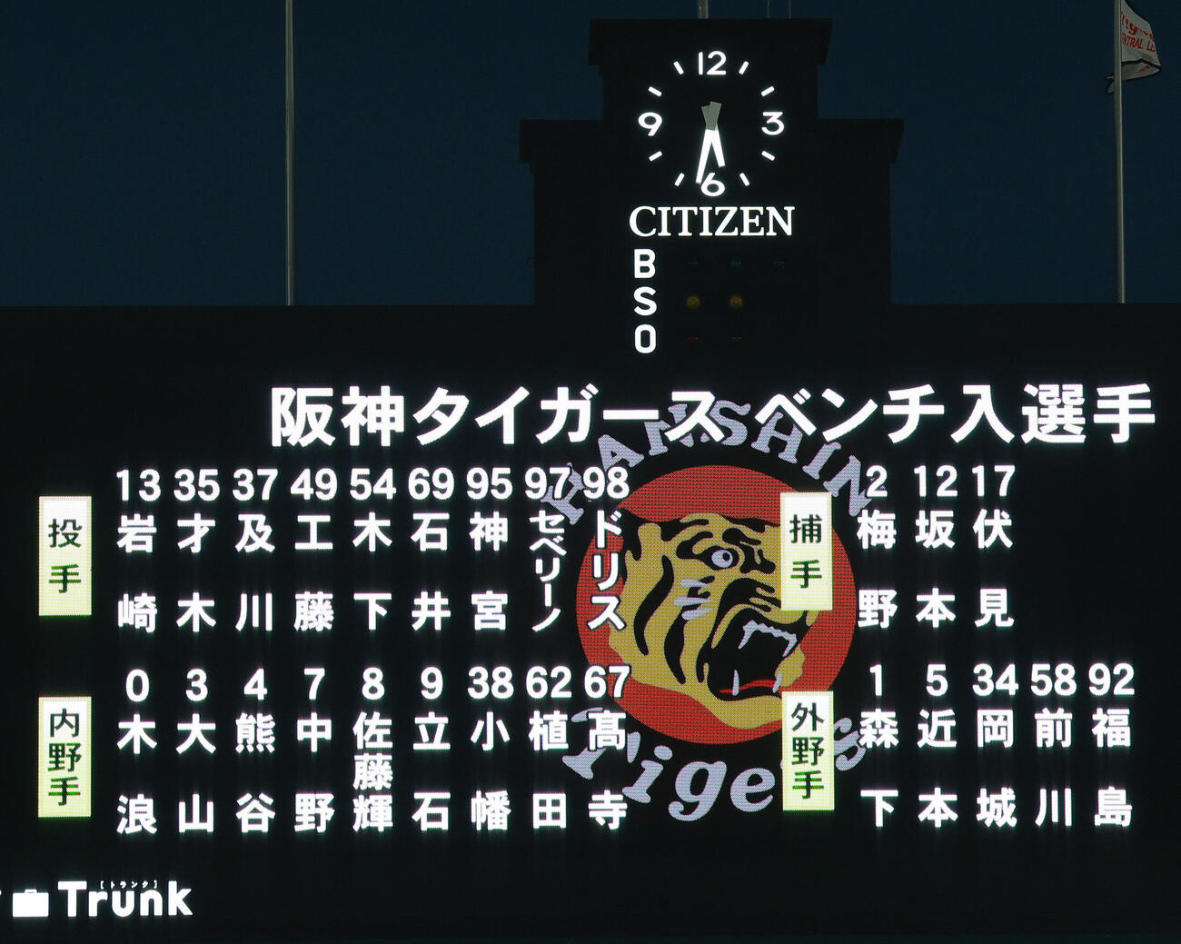 阪神対DeNA　阪神佐藤輝明と森下翔太もベンチ入りする（撮影・上山淳一）