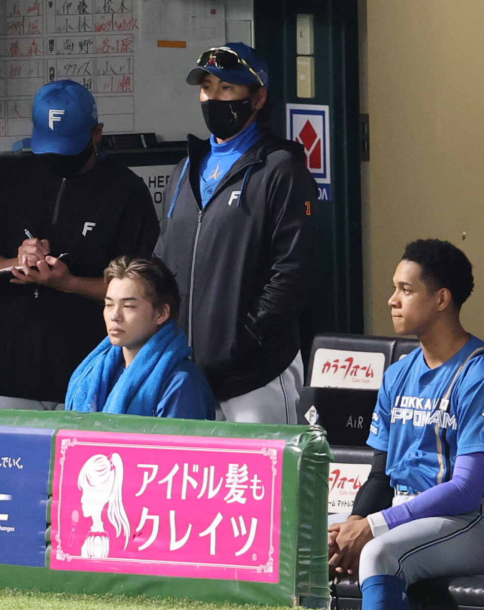 ソフトバンク対日本ハム　ベンチから試合を見つめる日本ハム新庄剛志監督（撮影・梅根麻紀）