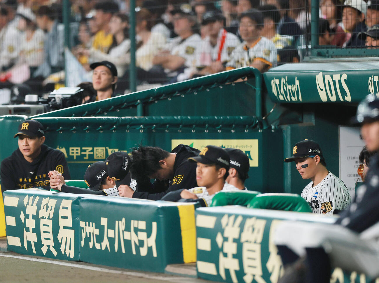 阪神対DeNA 9回裏、静まるベンチの阪神ナイン（撮影・上山淳一）