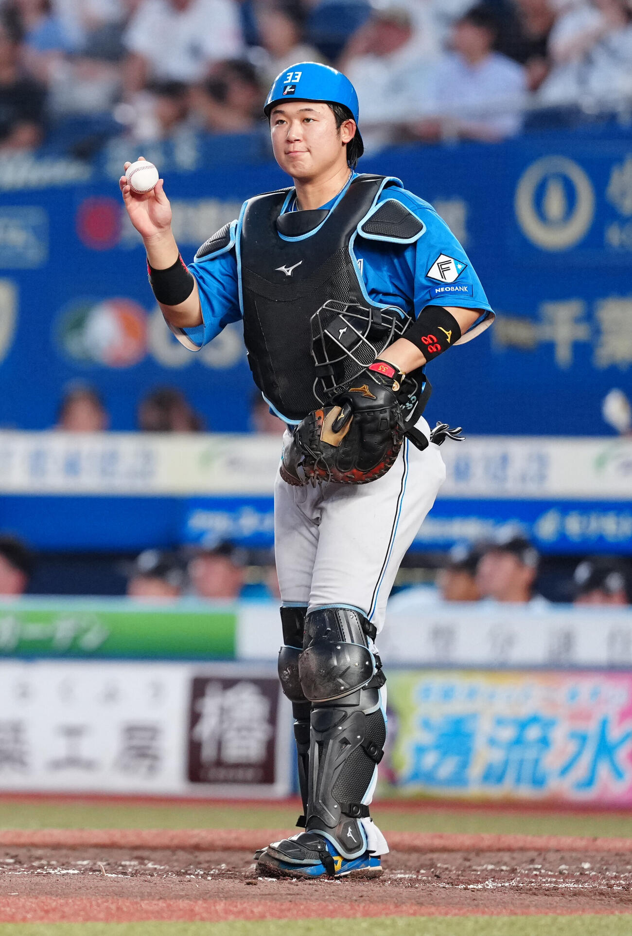 8月、ロッテ戦に出場する日本ハム進藤