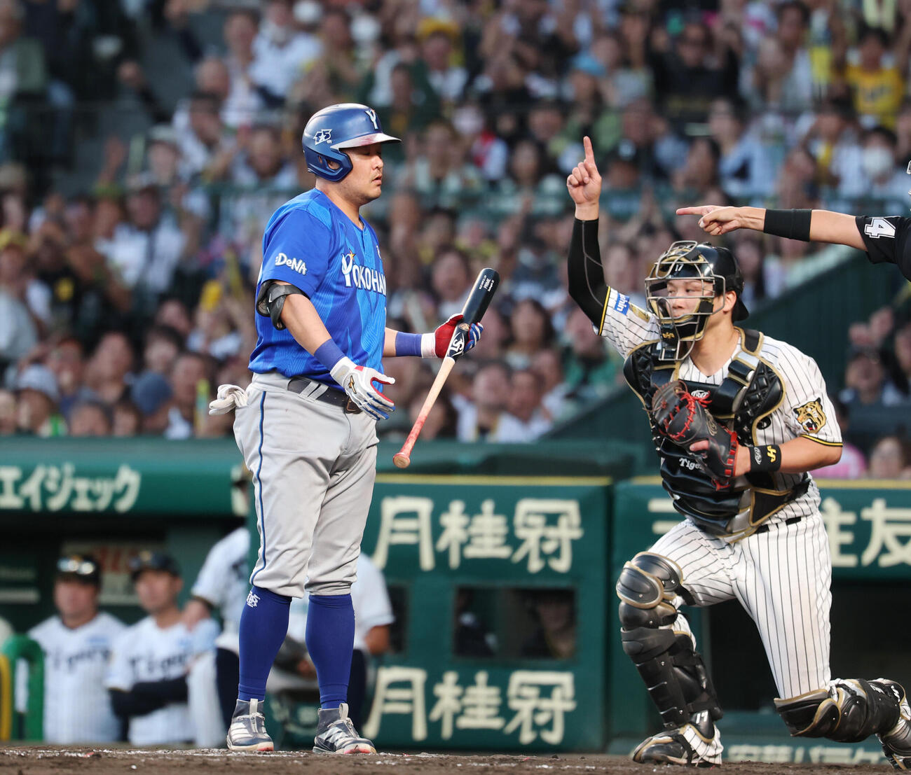 阪神対DeNA 8回DeNA1死一、二塁、空振り三振に倒れる筒香嘉智（撮影・増田悦実）