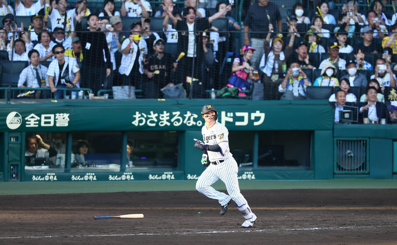 阪神対DeNA 7回裏阪神無死、森下翔太は左越えソロ本塁打を放つ（撮影・加藤哉）