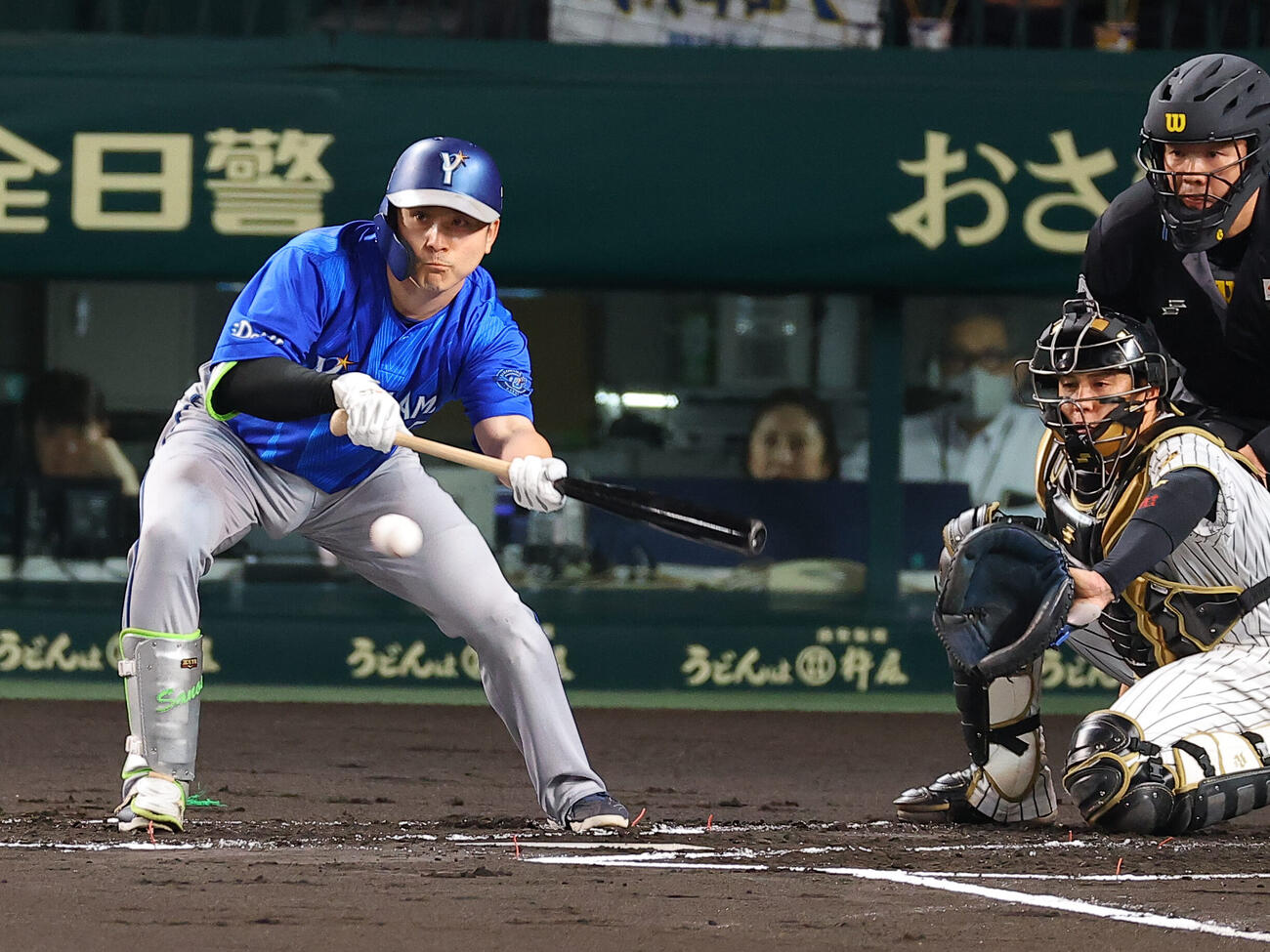 阪神対DeNA 1回表DeNA無死一、二塁、佐野恵太は送りバントに失敗する（撮影・上田博志）