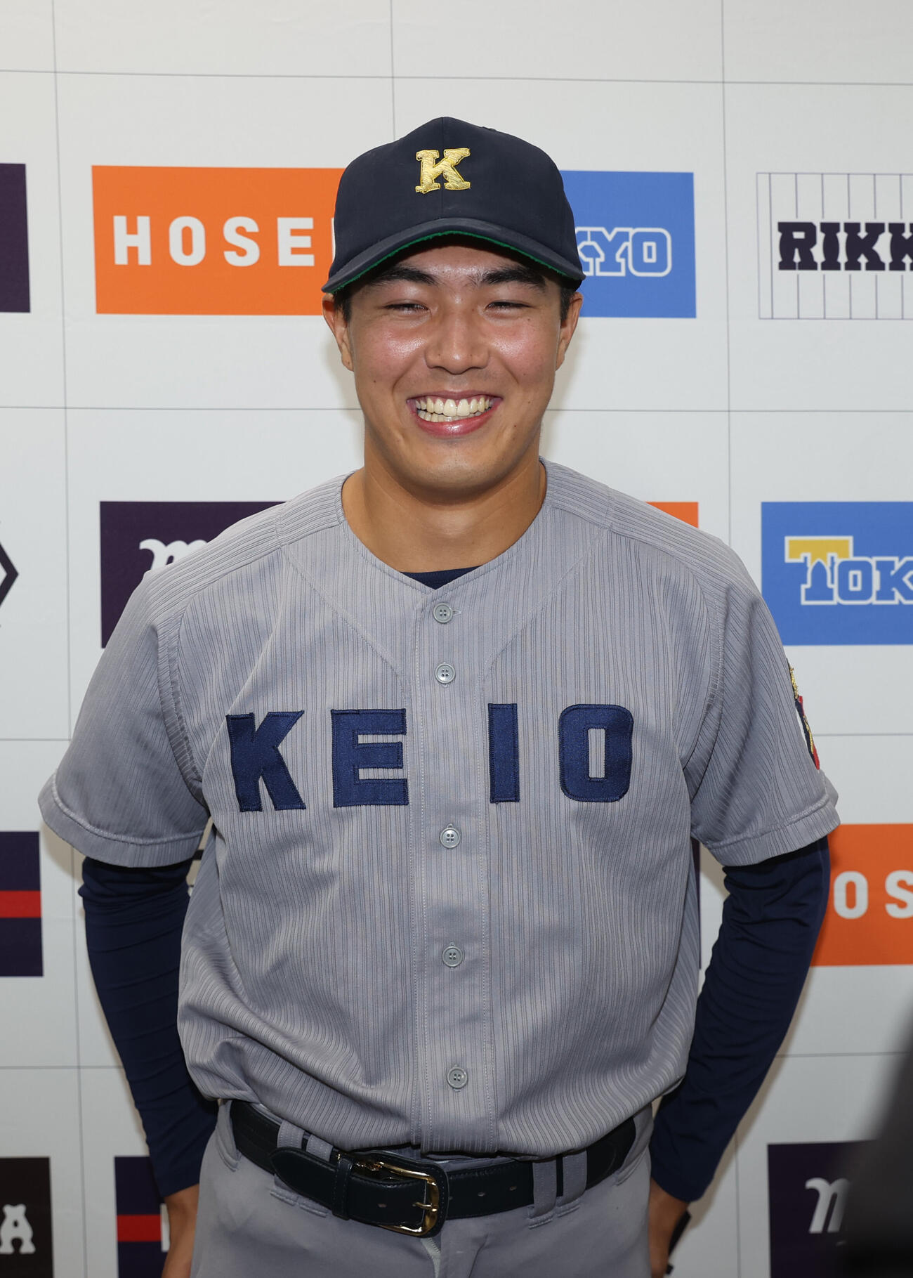 明大対慶大　会見する慶大・広池浩成（撮影・柴田隆二）