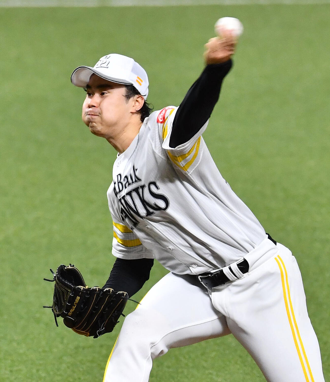 ライブBPに登板したソフトバンク松本晴（撮影・岩下翔太）