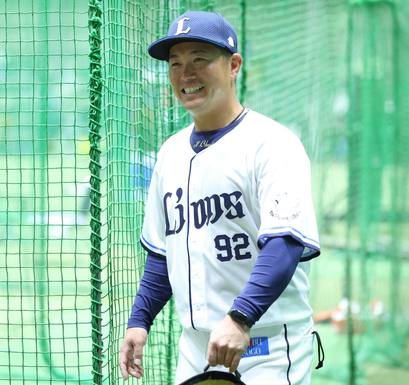 秋季練習に合流した西武岡田雅利コーチ（撮影・黒川智章）