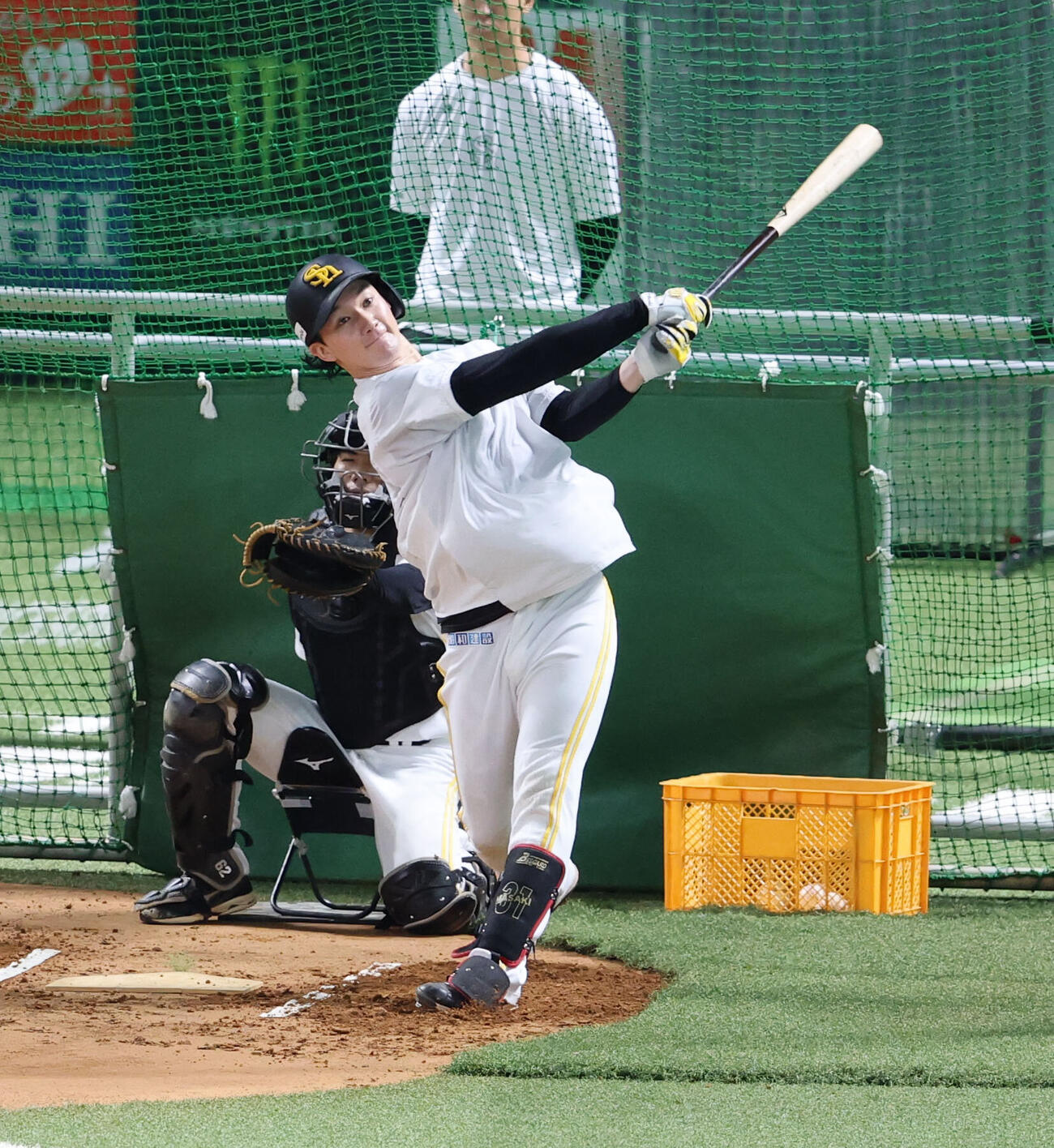 打撃練習をするソフトバンク正木智也（撮影・梅根麻紀）