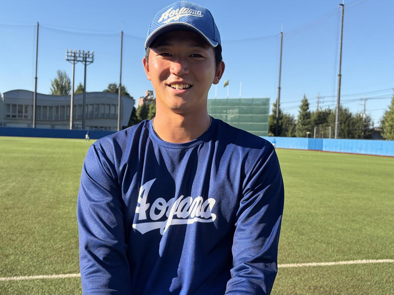ドラフトを控え、大学4年間を振り返る青学大・鈴木泰成（撮影・保坂淑子）