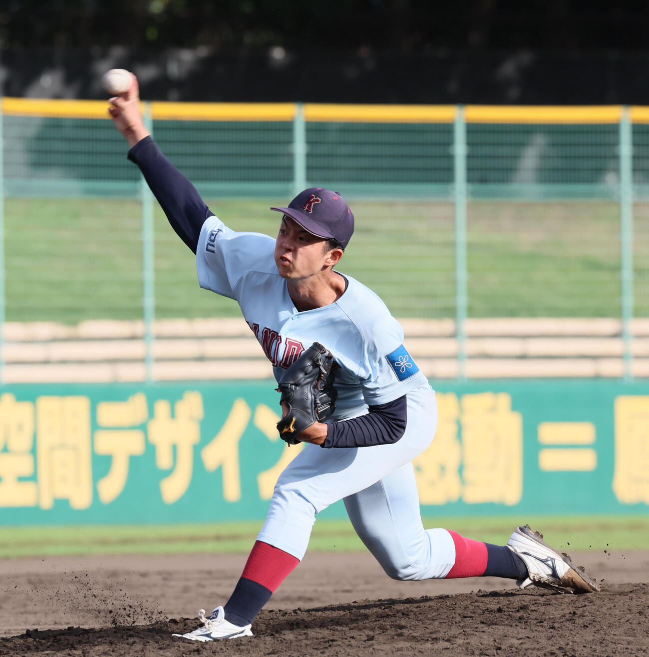 近大対関学大　6回から9回1死満塁まで力投した、近大・宮原廉（撮影・宮崎幸一）