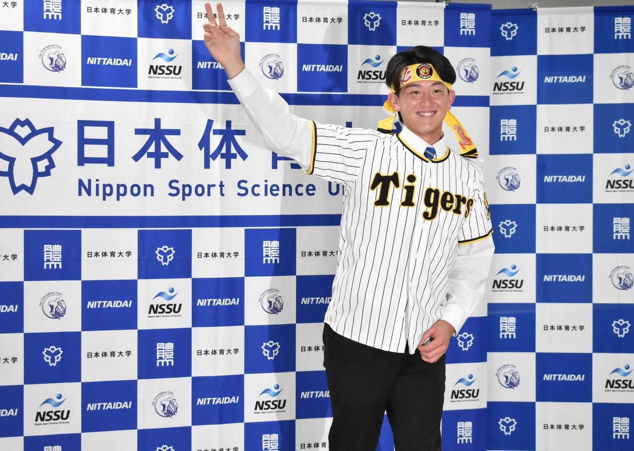 阪神から2位指名を受けた日体大・馬場拓海投手（撮影・只松憲）