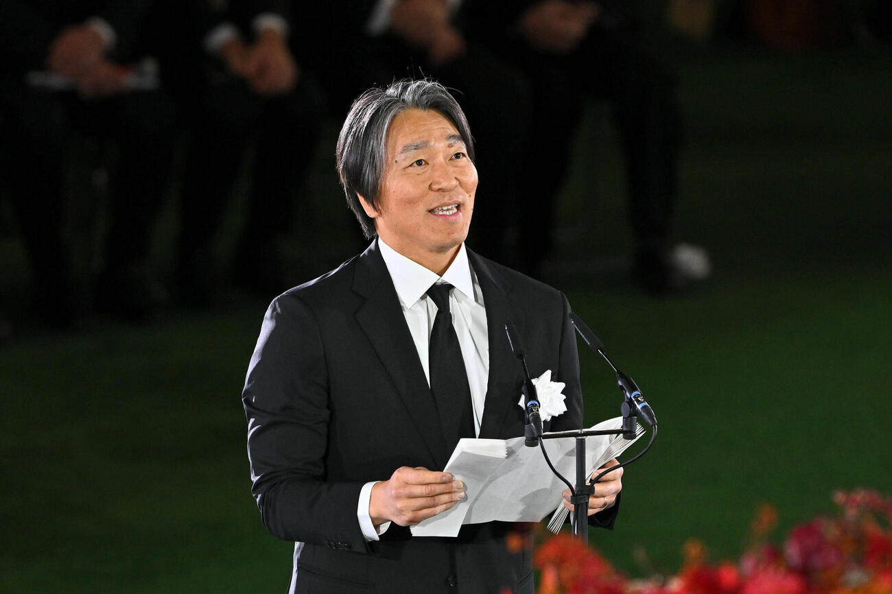ミスタージャイアンツ長嶋茂雄さんお別れの会でお別れの言葉を述べる松井氏（2025年11月撮影）