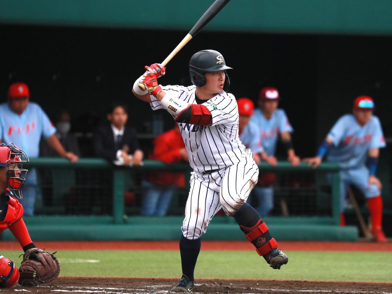 仙台大対富士大　オリックス育成2位の仙台大・井尻琉斗捕手（撮影・高橋香奈）
