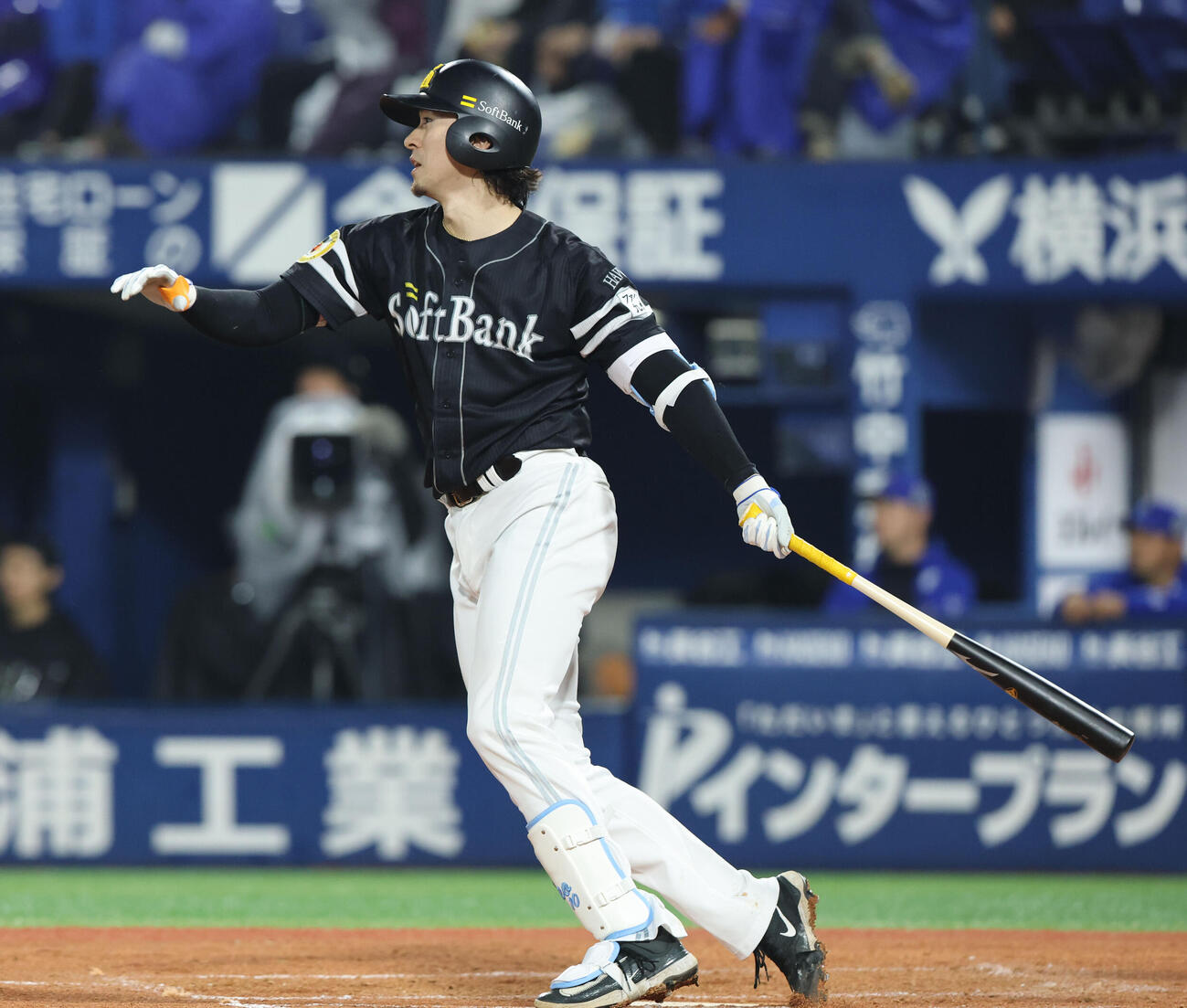 DeNA対ソフトバンク　2回表ソフトバンク2死一塁、上沢直之は中飛に終わる（撮影・梅根麻紀）