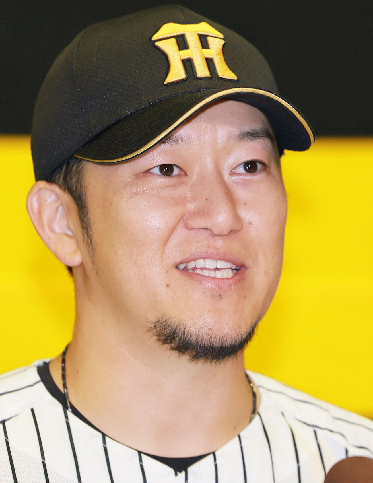 引退試合を終え会見する阪神岩貞祐太（26年10月撮影）