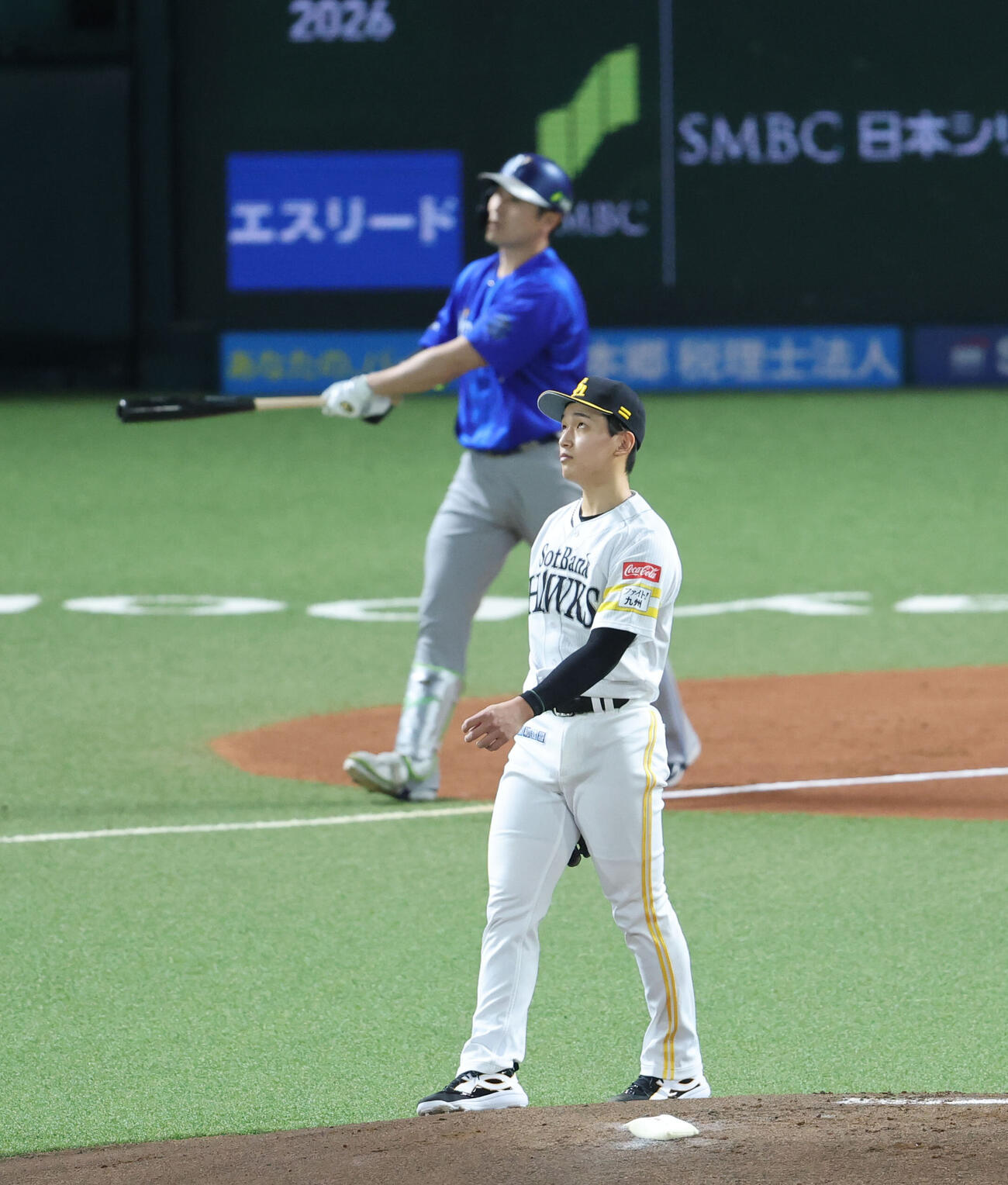 ソフトバンク対DeNA 1回表DeNA1死一塁、佐野恵太に右越え先制2点本塁打を浴びた前田悠伍（撮影・梅根麻紀）