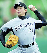 日本ハムとの練習試合で好投した阪神岩田（共同）