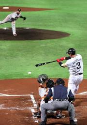 ５カ月ぶりに実戦復帰した松中（撮影・藤尾明華）