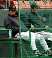 紅白戦を見つめる原監督（撮影・鹿野芳博）