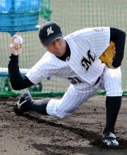 打撃投手を務める渡辺俊介(撮影・柴田隆二)